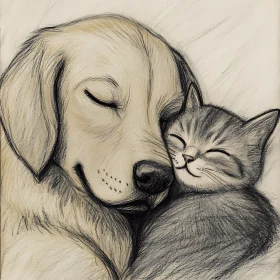 Companionship in Pencil: Dog and Cat