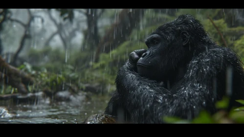 A Touching Image of a Sad Gorilla in the Rain