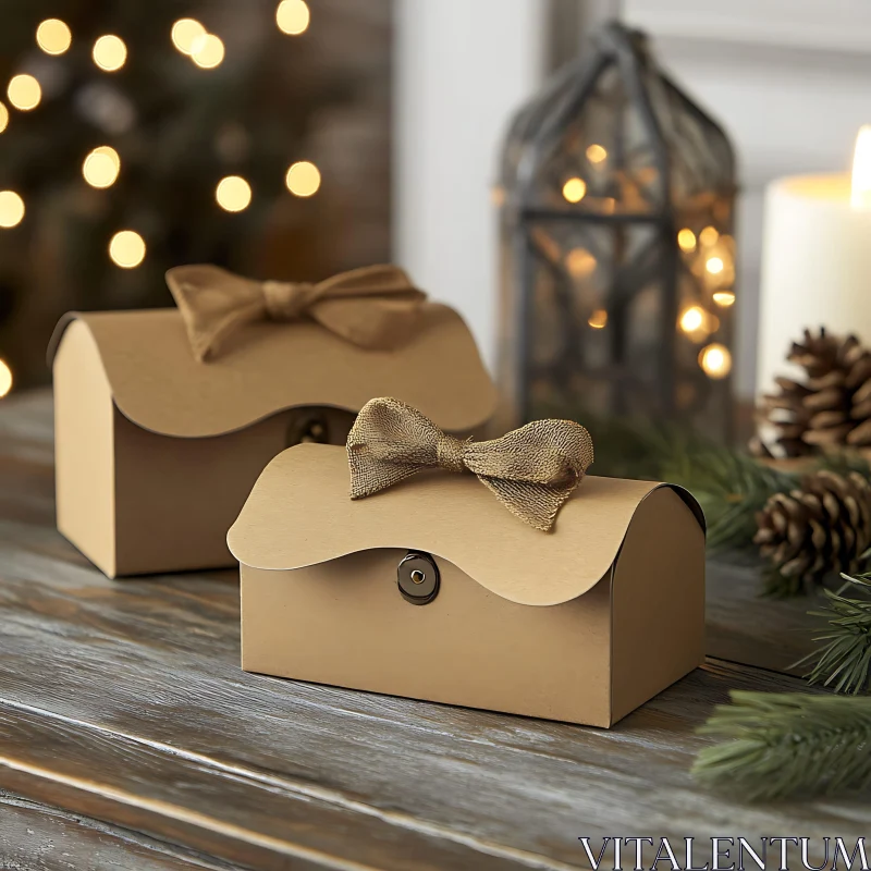 Festive Christmas Gift Boxes with Bows AI Image