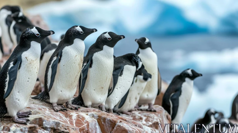 Adelie Penguins on Rocky Shore in Antarctica AI Image