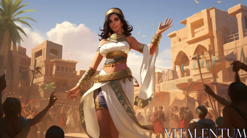 Ancient Egyptian Woman in Market Illustration AI Image