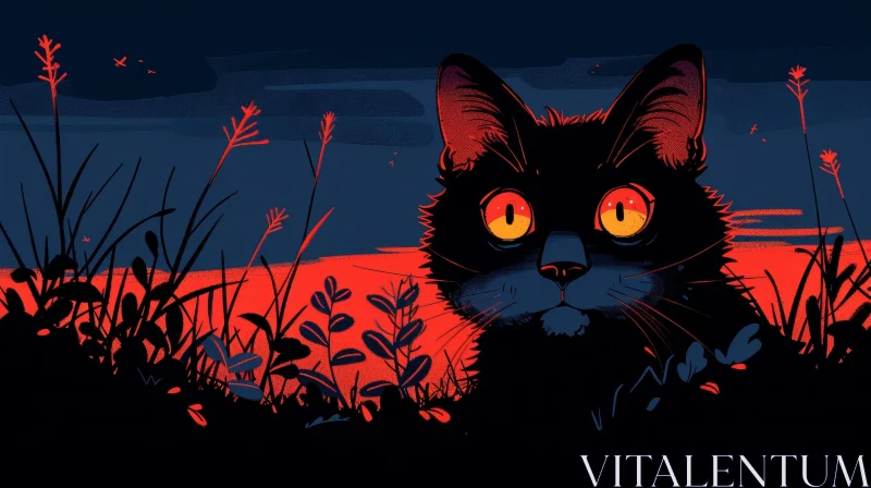 Black Cat in Field Digital Painting AI Image