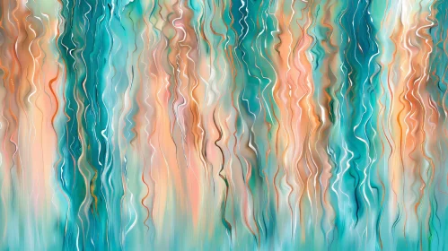 Blue-Green Abstract Painting with Wavy Lines