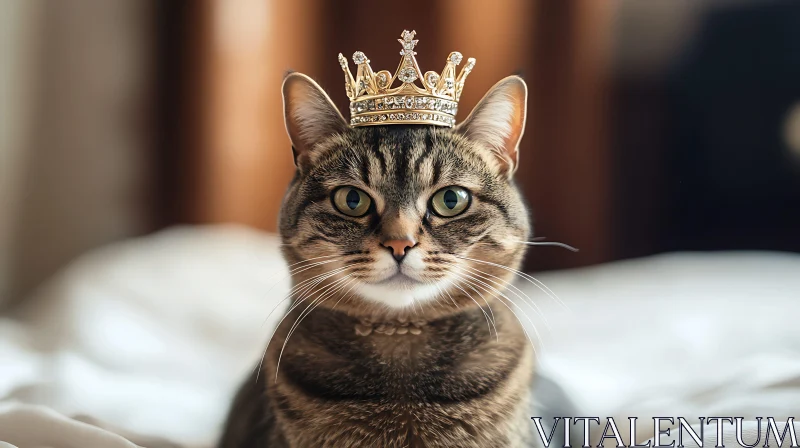 Royal Cat Portrait with Golden Crown AI Image