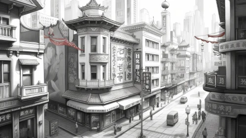 Chinatown Street Scene Drawing