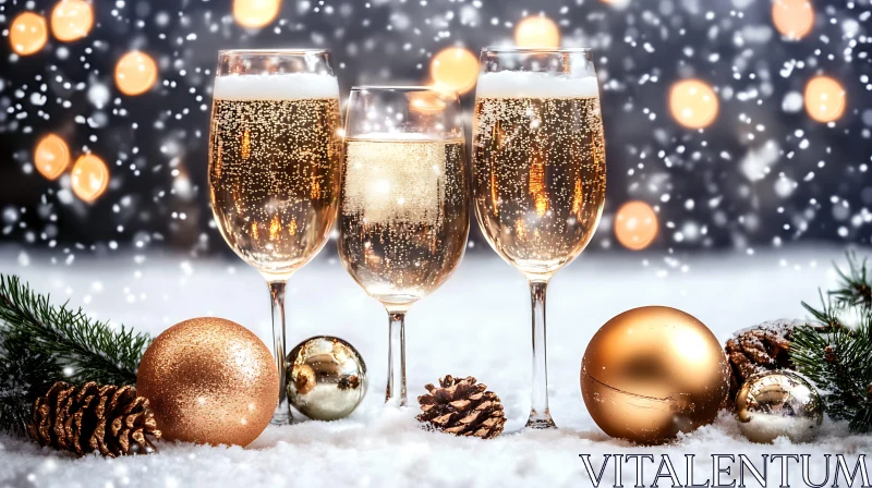 AI ART Holiday Cheer with Bubbly Champagne and Decorations