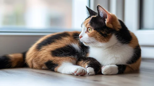 Calico Cat by the Window – Calm and Curious Pet