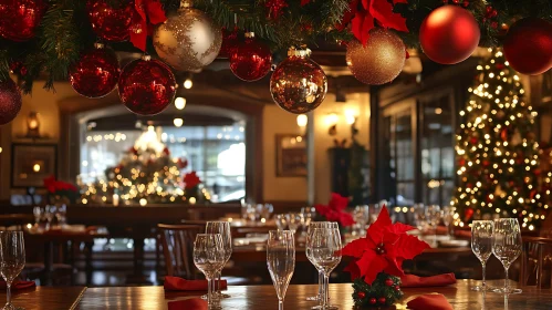 Festive Restaurant Interior with Holiday Decorations