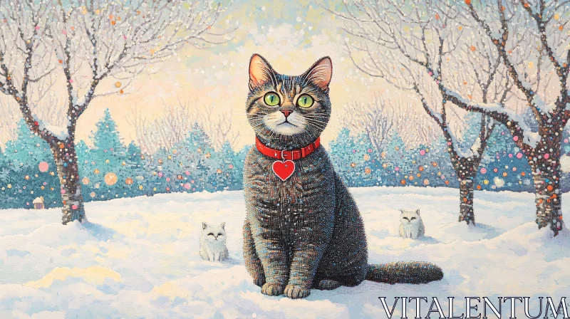 AI ART Winter Cats: Serene Snowy Landscape