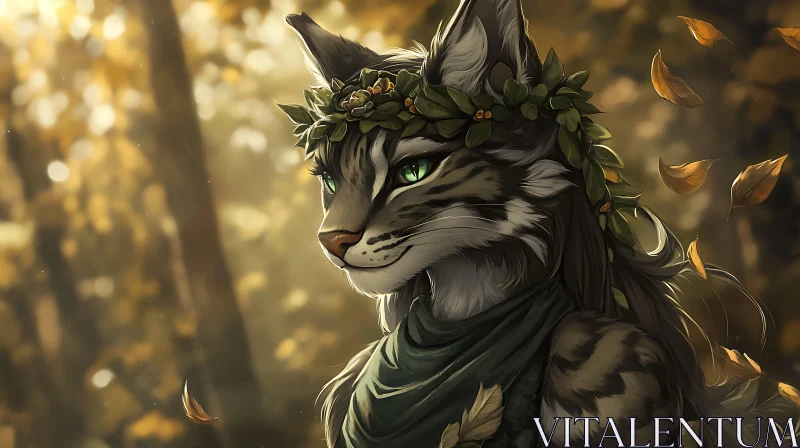 AI ART Mystical Feline in Leafy Surroundings