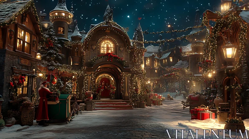 Festive Winter Wonderland in a Charming Village AI Image