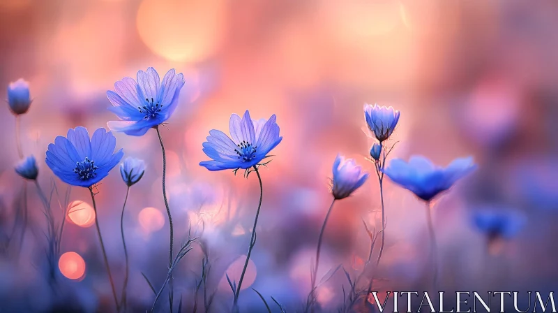 AI ART Ethereal Blue Blossoms in Soft Focus