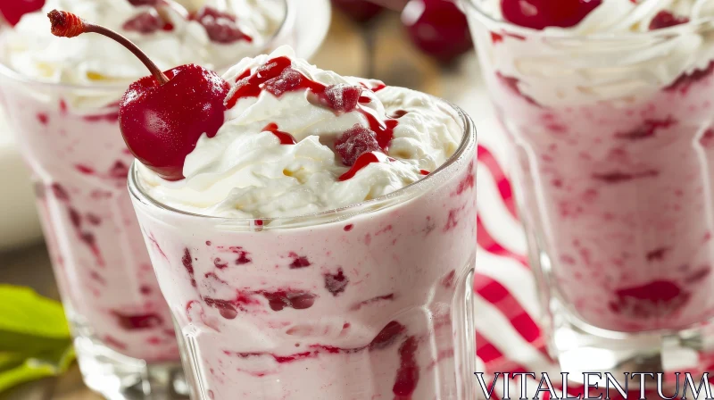 AI ART Delicious Cherry Milkshake with Whipped Cream and Cherry | Photostock