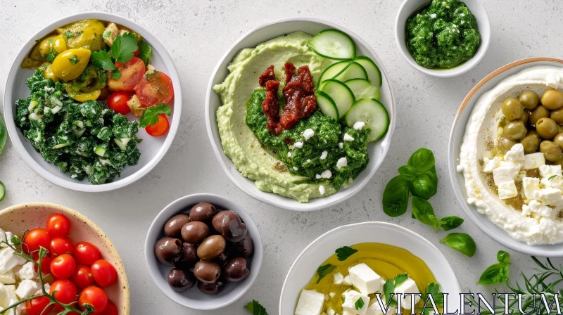 Delicious Mediterranean Dishes | Hummus, Tabbouleh, Olives, Feta AI Image