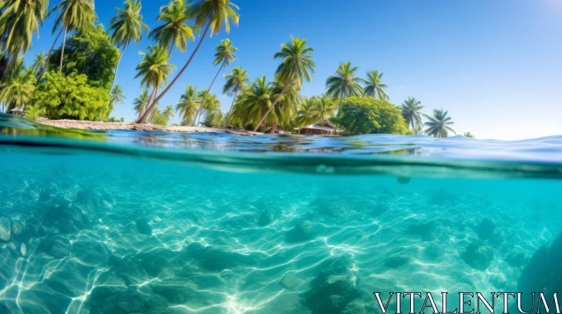 Enchanting Underwater View of Ocean with Islands and Palm Trees AI Image