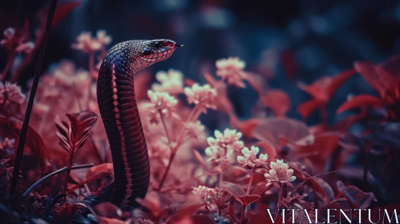 Majestic Snake in Flower Field: A Captivating Close-Up AI Image