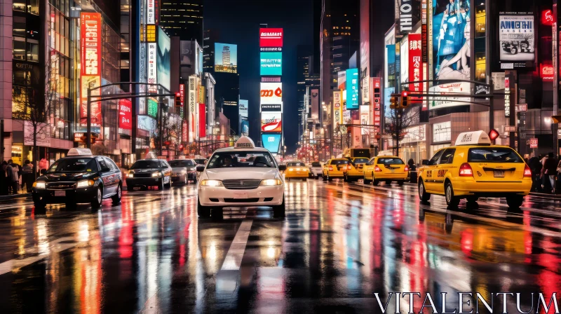 AI ART Times Square in Rain: A Japanese-Influenced Cityscape