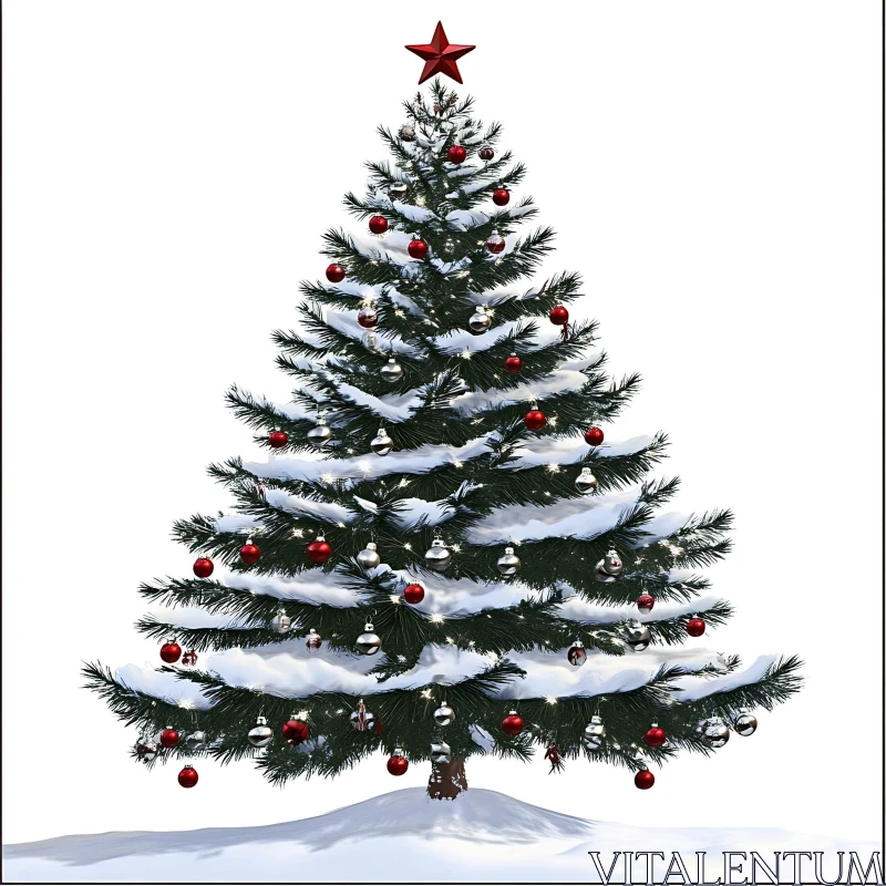 Festive Christmas Tree with Snow and Ornaments AI Image