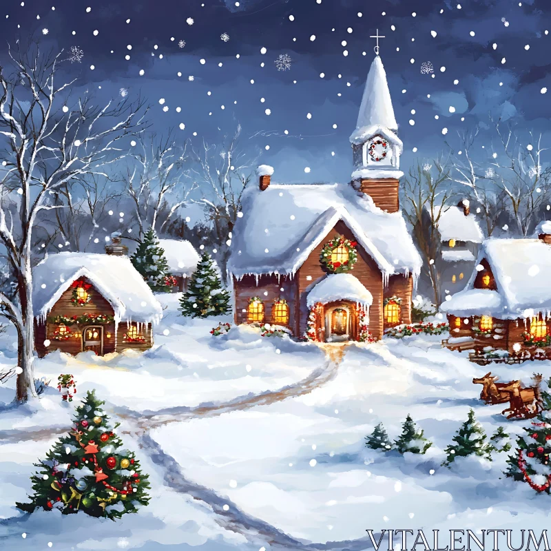 Snowy Christmas Village Scene AI Image