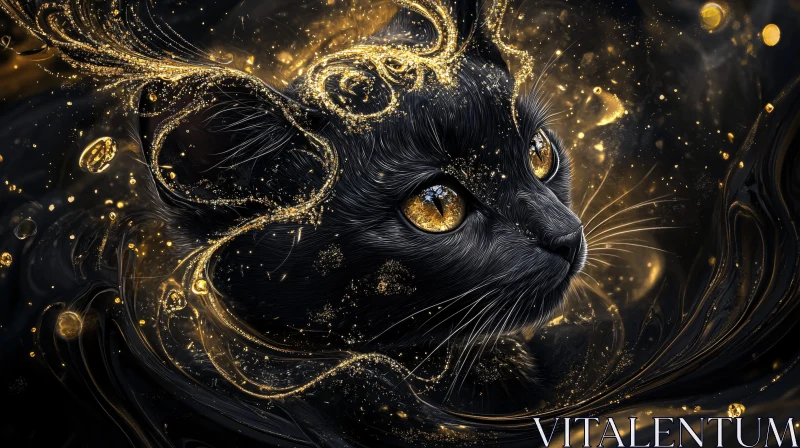 Ethereal Black Cat with Golden Eyes AI Image