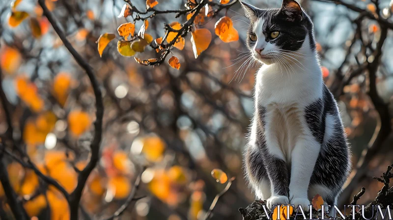 Cat in Autumn Scene AI Image