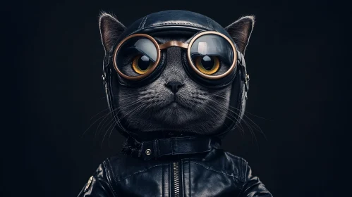 Cat Portrait in Pilot Gear