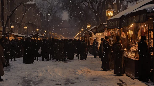 Cozy Market Scene in Winter