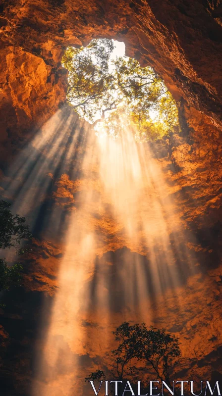 Beams of Sunlight in a Cave AI Image