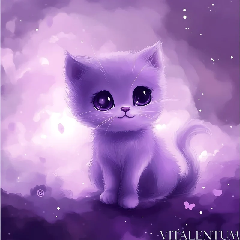 Whimsical Purple Kitten Art AI Image