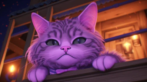 Adorable Purple Cat on Windowsill