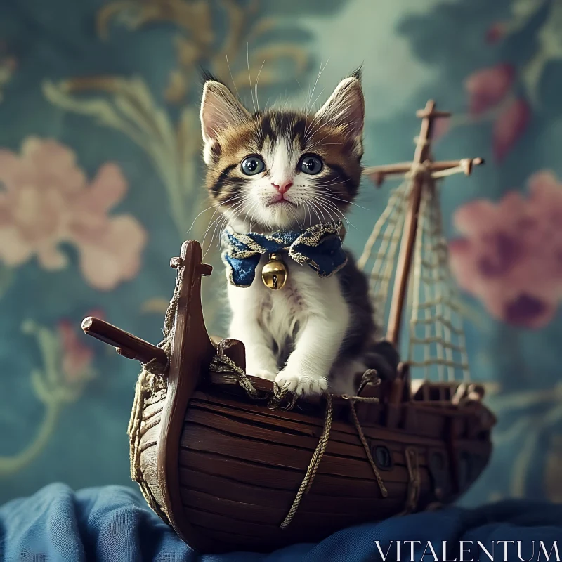 AI ART Cute Kitten on a Sailboat