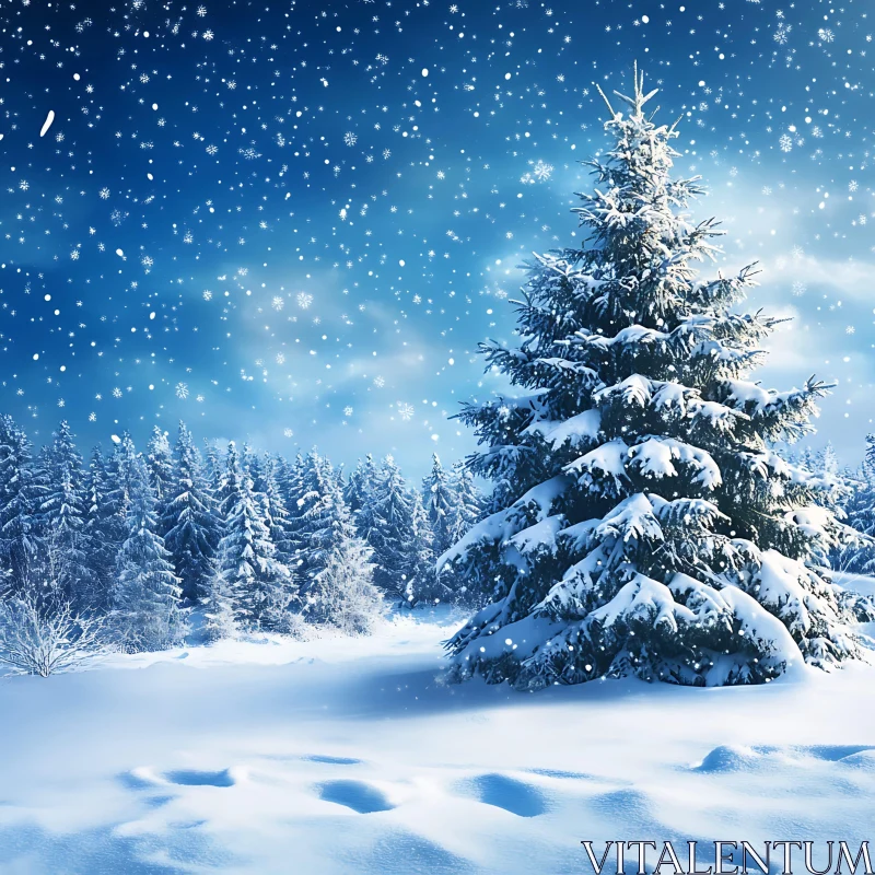 Peaceful Snowy Forest with Evergreens AI Image