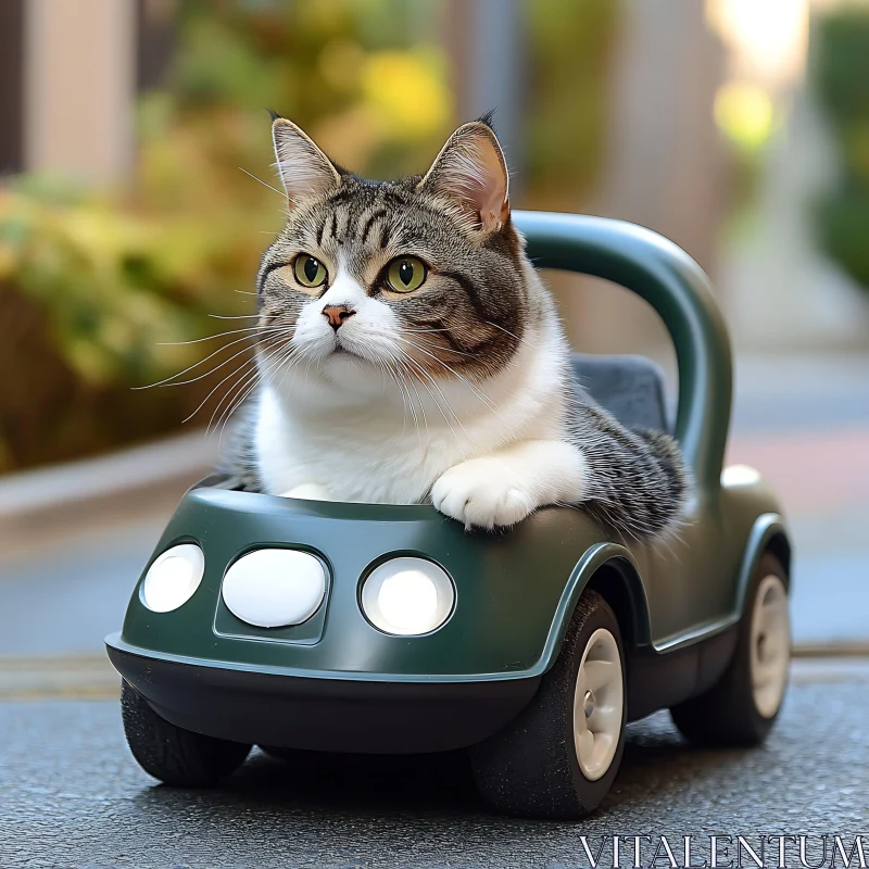 Cute Cat in a Toy Car AI Image