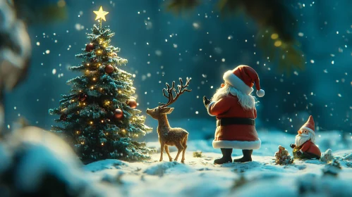 Festive Christmas Scene with Santa and Reindeer