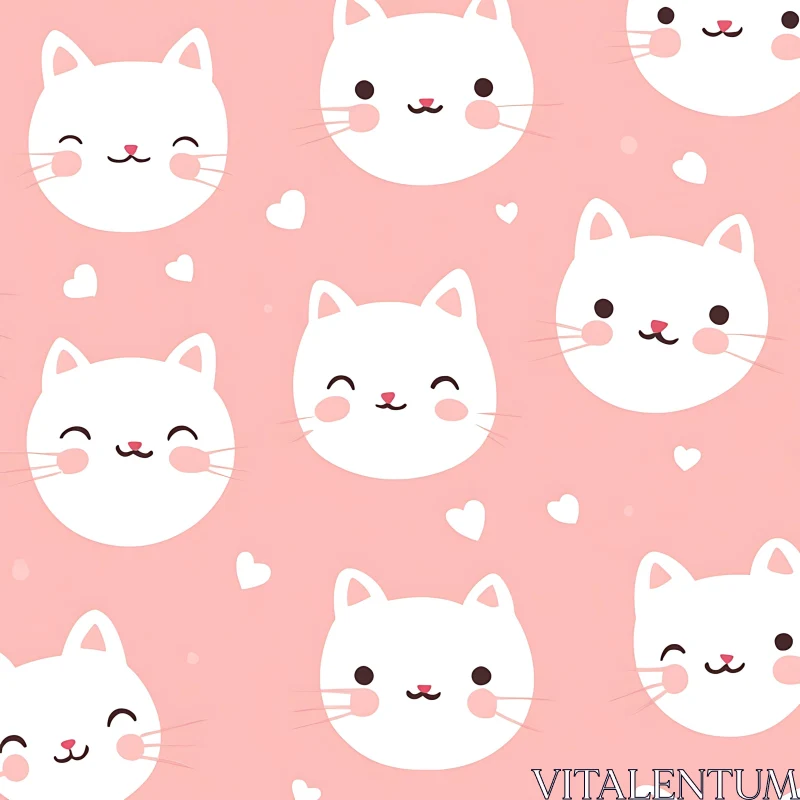 Whimsical White Cat Faces with Hearts AI Image