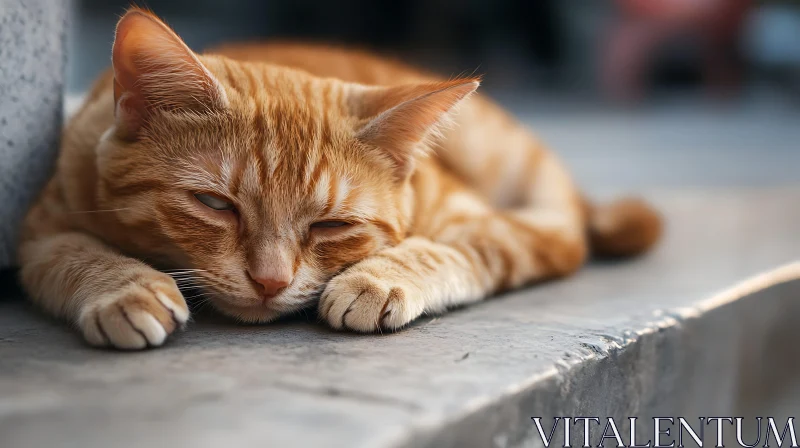 Resting Orange Cat on Concrete Surface AI Image