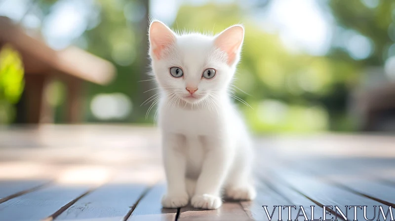 Charming Outdoor Portrait of White Kitten AI Image