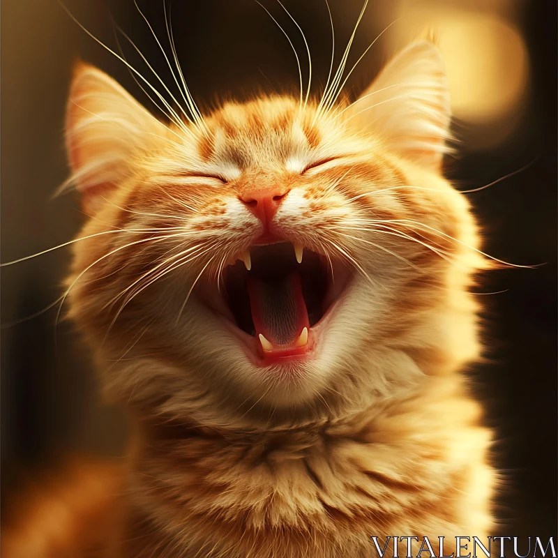 Yawning Ginger Cat Close-Up AI Image