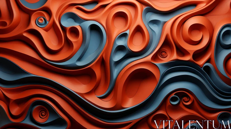 Fluid 3D Abstract Art in Blue and Orange AI Image