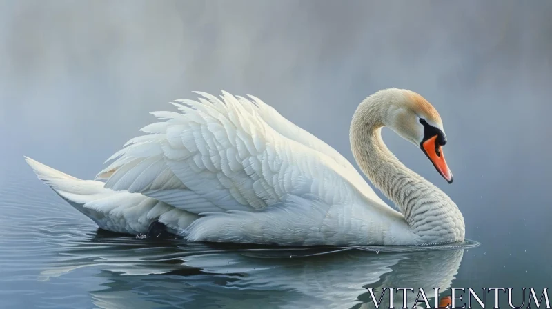 Graceful Swan Painting on a Serene Lake AI Image