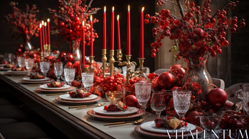Opulent Table Setting with Candles and Red Glassware AI Image