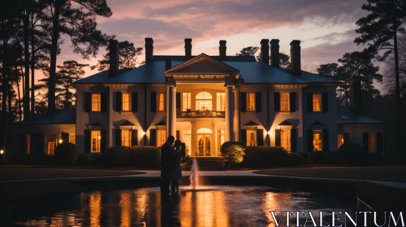 Romantic Sunset at a White Mansion - A Moment of Timeless Elegance AI Image
