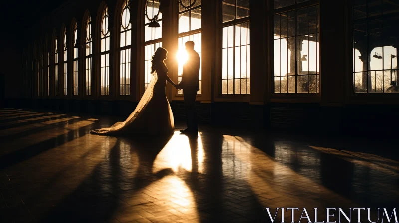 AI ART Timeless Elegance: Couple Silhouette in Sunbeams at Old Train Station