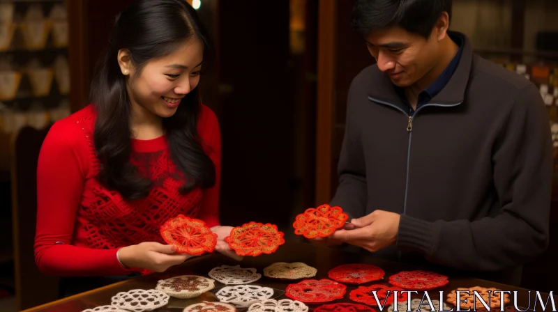Vibrant Red Ornaments: A Delicate Fusion of Chinese Cultural Themes and Indian Motifs AI Image