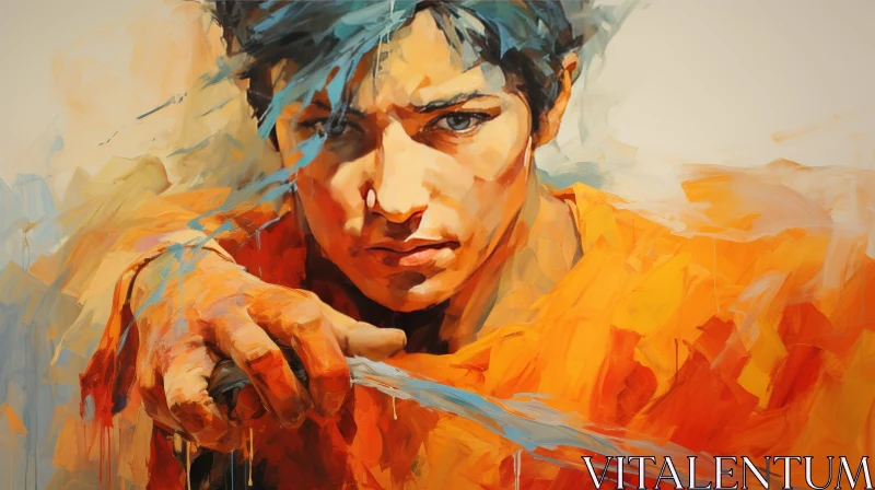 Young Man Portrait Painting in Realistic Style AI Image