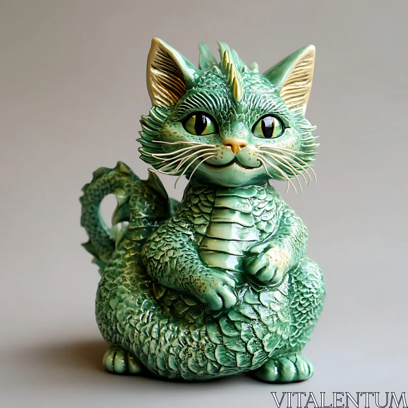 AI ART Mythical Cat-Dragon Figurine