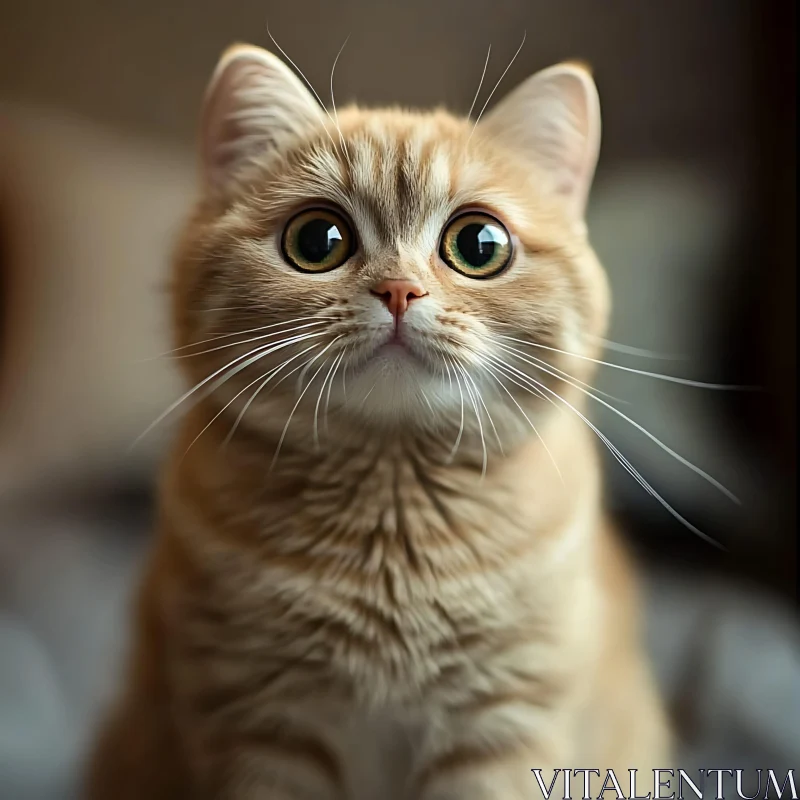 Golden-Brown Kitten with Wide Green Eyes in Close-Up AI Image