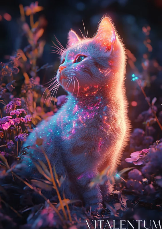 Enchanted Cat with Neon Glowing Fur AI Image