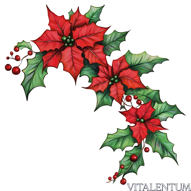 Festive Holly and Poinsettias AI Image