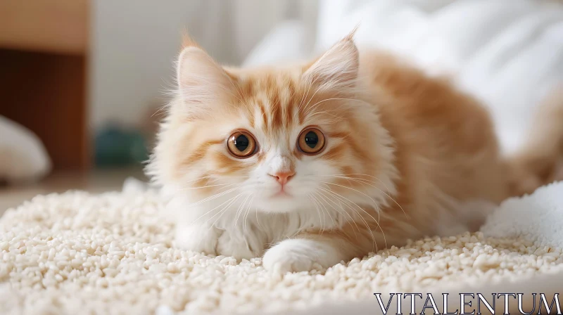 Cute Kitten Relaxing on White Carpet AI Image